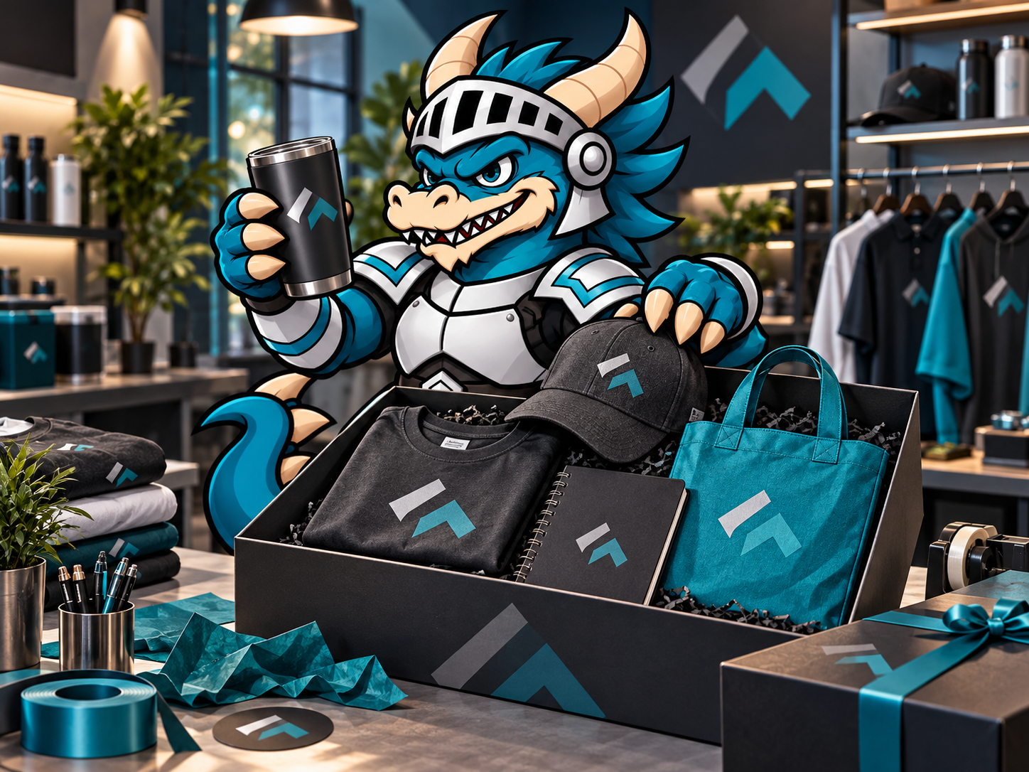 Dragon mascot with promotional products